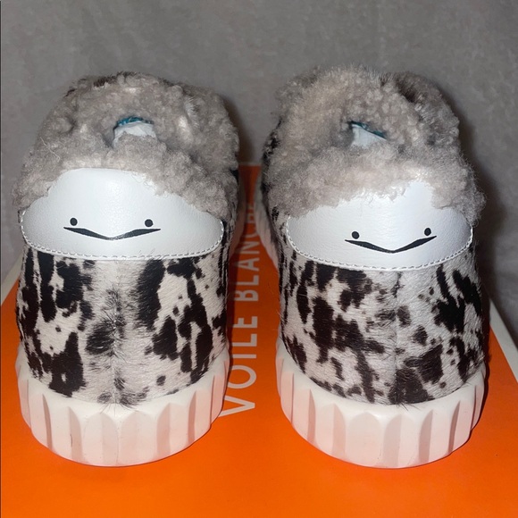 NWT VOILE BLANCHE Ines Faux Fur Sneakers in Black-White - Picture 11 of 15